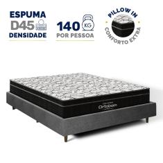 Cama Genebra Bouclé com Colchão de Espuma D45 Ortobom Airtech Ortopillow 150 Queen 158cm