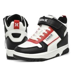 Hurley Tênis infantil Carson de cano alto com alça ajustável, tênis de cano alto para crianças, tênis de cano alto acolchoado resistente para meninos e meninas, tênis de basquete moderno para