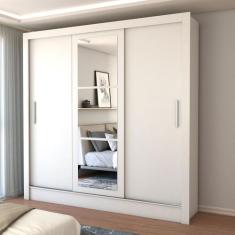 Guarda-Roupa Casal Castela 3 Portas 3 Gavetas com Espelho Branco - Pan