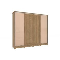 Guarda Roupa 4 Portas de Correr e 4 Gavetas c/ Pés CB03N565 Flex Nogueira/Macadamia ou Verde - Kappesberg