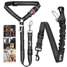 Lukovee Coleira de cinto de segurança para cães para carros, pacote com 2 cintos de segurança para animais de estimação com fivela ajustável e elástico reflexivo, conecte o peitoral para cães no veículo, restrição de cães, uso diário