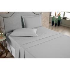 Jogo de Lençol Casal Padrão 04 Peças Percal 300 Fios 100% Algodão Aba Americana (Cinza)