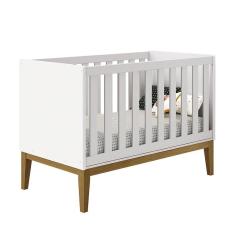 Berço Mini Cama Classic com Pés Amadeirado - Reller Móveis Branco Fosco