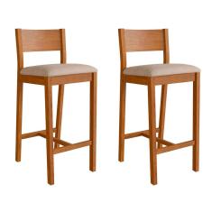 Conjunto com 2 Banquetas Manu Algodão Bege e Nogueira