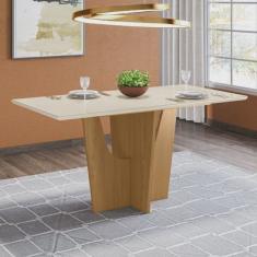 Mesa de Jantar com Tampo de Vidro 160cm Vértice Móveis Henn Nature/Off White