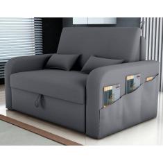 Sofá Cama Com Baú Luka Veludo Cinza