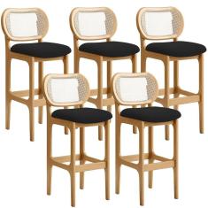 Kit 05 Banquetas Altas Para Cozinha Bancada Sala Tela Betta Fixa L02 Bouclê Preto - Lyam