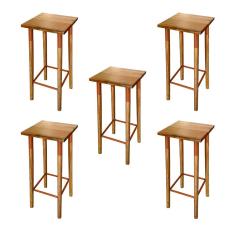 Kit 5 Banquetas Bistro Industrial Colors Ferro E Madeira Maciça - Cobre Marrom
