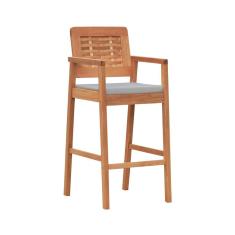 Banqueta Alta Garden Madeira Maciça Assento Estofado Encosto Trançado Natural Acquablock Bege Decorise