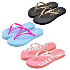 Kit 3 Pares Chinelo Antiderrapante Confortável Dia a Dia-Feminino