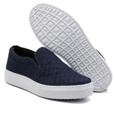 Tênis Slip On Jeans Feminino em Matelasse Leve Calce Fácil Dia a Dia -