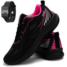 Tenis Feminino Caminhada Academia Super Leve Kit Mais Relogio-Feminino