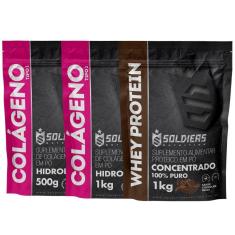 Kit: Whey Protein Concentrado 1Kg + Colágeno 2Kg - 100% Importado - Soldiers Nutrition-Unissex