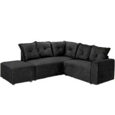 Sofá de Canto 5040 com 5 Lugares e Puff Grande de Tecido Suede