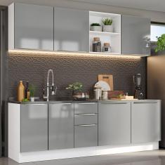 Armário de Cozinha Completa 240cm Branco/Cinza Lux Madesa 05
