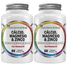 KIT 2X Cálcio, Magnésio, Zinco e Vit D3 60 Cápsulas - Flora Nativa