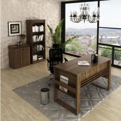 Mesa de Escritório com Balcão 2 Portas e Estante Livreiro Espresso Móveis Nogal