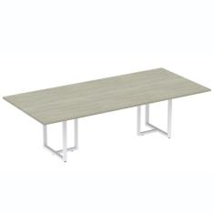 Mesa De Reunião Retangular 260 X 120 Cm Pé Tubular Pe25 Em Mdp Noce Naturalle Base Branca