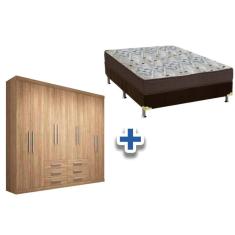 Cama Box Casal + Colchão D45 Ortobom + Guarda Roupa Master 8.6 Atacama