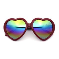 Óculos de sol femininos Lolita arco-íris com lentes espelhadas de plástico grosso em formato de coração, Vermelho, 5 3/4" (146mm) x 2 1/4" (59mm)