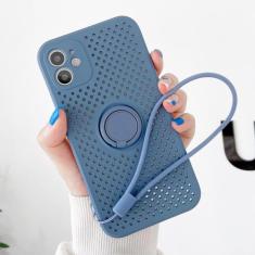 Capa oca com resfriamento respirável para iPhone 12 Mini 11 Pro XS Max X XR 7 8 Plus SE2 Capa com alça de suporte de anel magnético de silicone macio, cinza, para iPhone 7