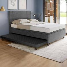 Base Cama Baú Casal com Cama Auxiliar c/colchão conjugado Linho SkyBox