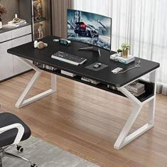 ZhiLWS Mesa de Computador em Formato de K, Ergonômica, Estação de Trabalho para Home Office e Estudo, Mesa para PC e Jogos com Portas USB e Gerenciamento de Cabos, Preta, 100x60x76cm (39x24x30")