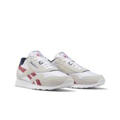 Reebok Tênis masculino clássico de nylon, Branco/vermelho claro/vetor azul-marinho, 37