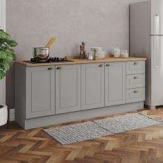 Cozinha Compacta Americana 4 Portas 3 Gavetas 100% Mdf Cinza/Nature Ce760 - Henn