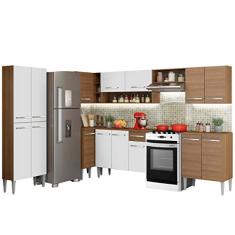 Cozinha Completa de Canto Reto Madesa Emilly Moon com Armário e Balcão 15 Portas 1 Gaveta - Rustic/Branco