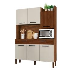 Armário de Cozinha Compacta 6 Portas e 2 Gavetas 132cm Silver Ripado/Off White - Pallazio