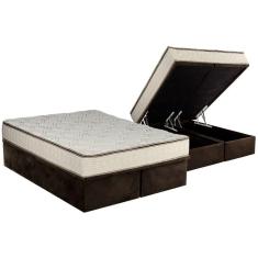 Cama Box Baú Queen: Colchão Molas Luckspuma Bonnel Montreal Spring + Base CRC Suede Brown(158x198)