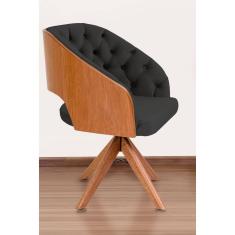 Poltrona Decorativa Mari Laminada Pé Giratório de Madeira Capitonê