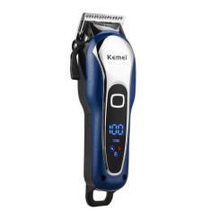 3 Máquina Corta Cabelo Tela Lcd Kemei S/Fio Bivolt Azul, Bivolt