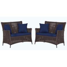 2 Sofás Área Externa Igapó Alumínio Pintura Preta Corda Náutica Estofa