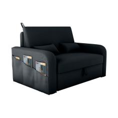 Sofá Cama com Baú 2 Lugares 140cm Lady Day Preto Matrix