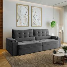 Sofá Retrátil Reclinável 4 Lugares 280cm Porta Copos e USB Embaúba Ext