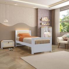 Cama Solteiro Juvenil Reversível em Rattan com Led Wave Casatema Madei