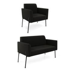 Sofá Namoradeira E Poltrona Pé De Ferro Preto Marisa Suede Preto D03 - D'rossi