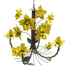 Pendente De Ferro Artesanal Para Quarto Envelhecido 04 Bocais com Flores