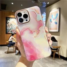 Capa de padrão de mármore de pintura de luxo para iPhone 11 12 Pro 13 Pro Max Soft Transparent Bumper Capa de telefone acrílico à prova de choque, capa de mármore rosa, para iPhone 11