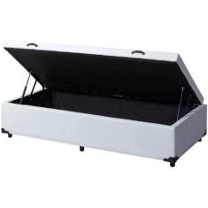 Cama Box Baú Solteiro Linhão Branco Com Pistão A Gás