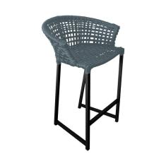 Banqueta Reis Em Corda Náutica E Base Em Alumínio Preta Para área Gourmet Externa Cinza Cinza