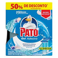 Imagem de Pato Desodorizador Gel Adesivo 2 Refis Marine, Limpeza Banheiro, Vaso Sanitário Limpo e Perfumado, 12 Discos