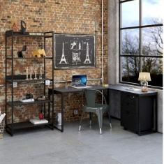 Conjunto Home Office Industrial 3 Peças 1 Escrivaninha em L 1 Estante e 1 Gaveteiro Kuadra Compace Onix
