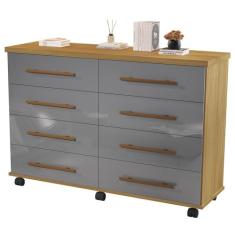 Cômoda Quarto Jade com 08 Gavetas e Rodízios Cinza/mel