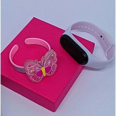 Kit Relógio Digital Led Touch Prova água Menina Esporte + Bracelete Pulseira Infantil 3D desenho animado Presente