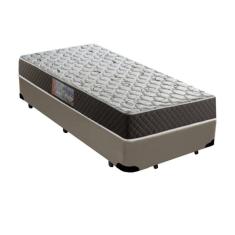 Cama Box Solteiro Colchão Mola Ensacada Premium + Box Sintético 60x88x188 Cor:Bege