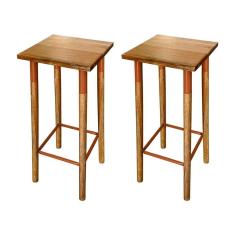 Kit 2 Banquetas Bistro Industrial Colors Ferro E Madeira Maciça - Cobre Marrom