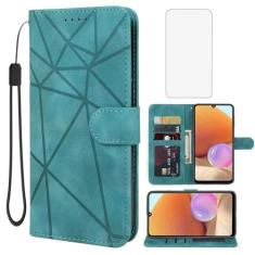 Wanyuexes Capa para Galaxy A32 4G, capa carteira para Samsung A32 4G SM-A325F com protetor de tela de vidro temperado, capa de celular flip de couro com suporte para cartão de crédito para Samsung
